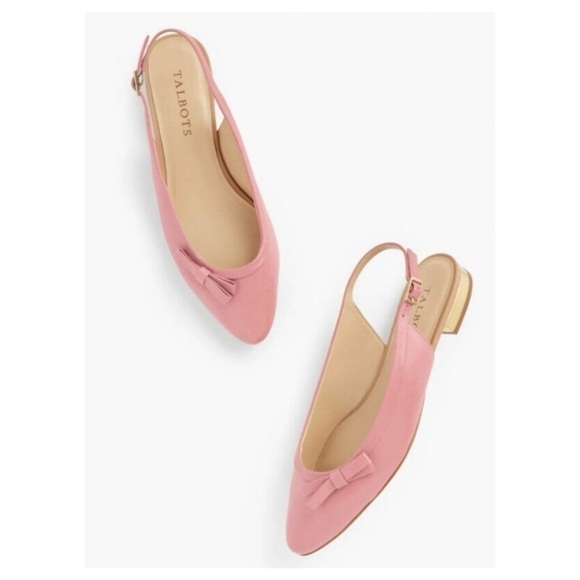 Talbots Leather EDISON SLINGBACK BOW FLATS Preppy Pink SIZE 8 - Picture 1 of 11